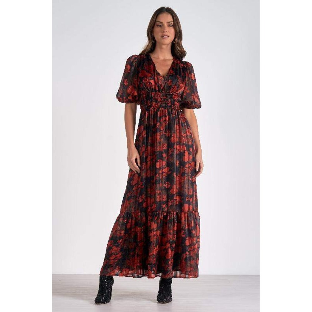 Elan Hello Holiday Maxi Dress‎ Womens XS Black Red Floral Dark Feminine Boho NWT